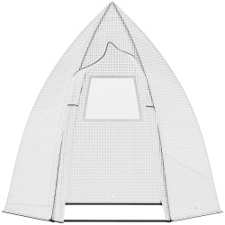 Mini kasvihuone talvisuoja kasveille rullattavalla ovella metalli ja PE 160 x 140 x 180 cm valkoinen