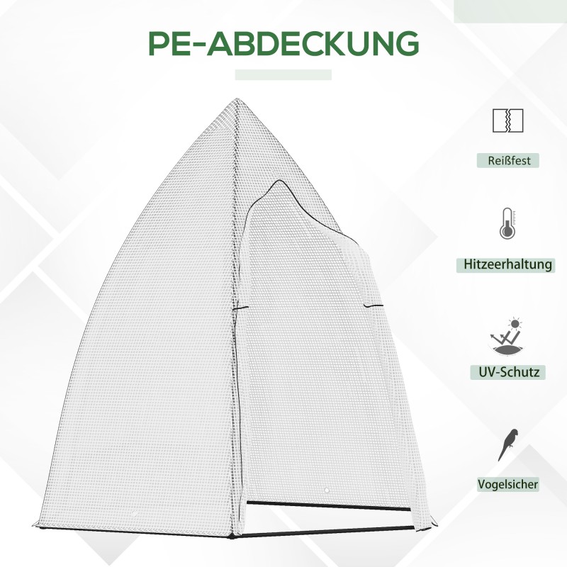 Mini kasvihuone talvisuoja kasveille rullattavalla ovella metalli ja PE 160 x 140 x 180 cm valkoinen