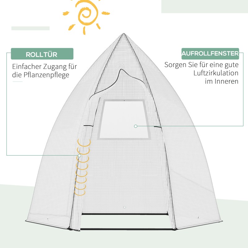 Mini kasvihuone talvisuoja kasveille rullattavalla ovella metalli ja PE 160 x 140 x 180 cm valkoinen