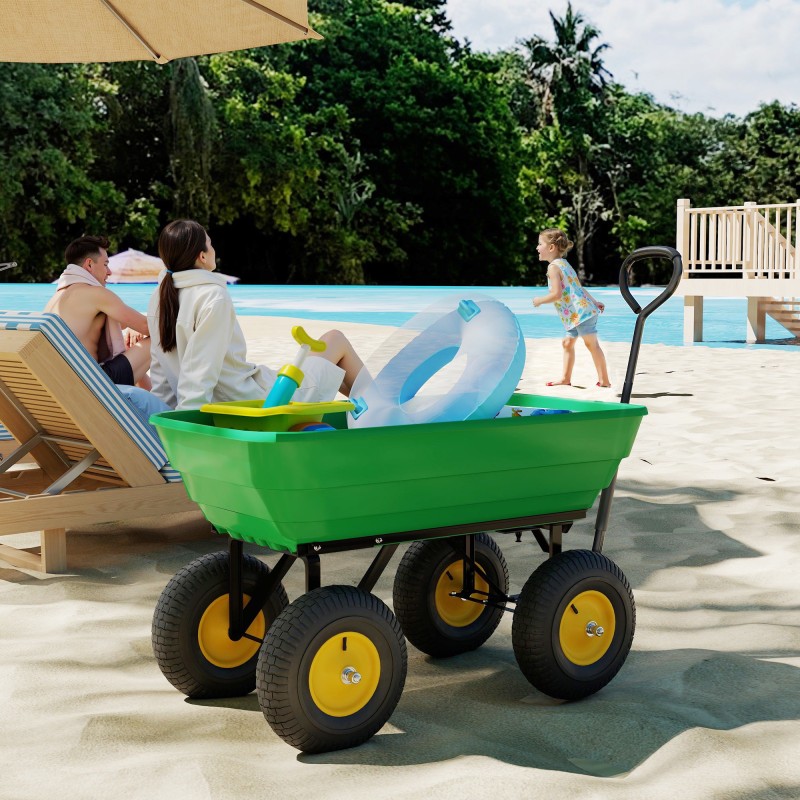 Puutarhavaunu kippitoiminnolla 75 L 200 kg teräsrunko ja muovisäiliö tummanvihreä