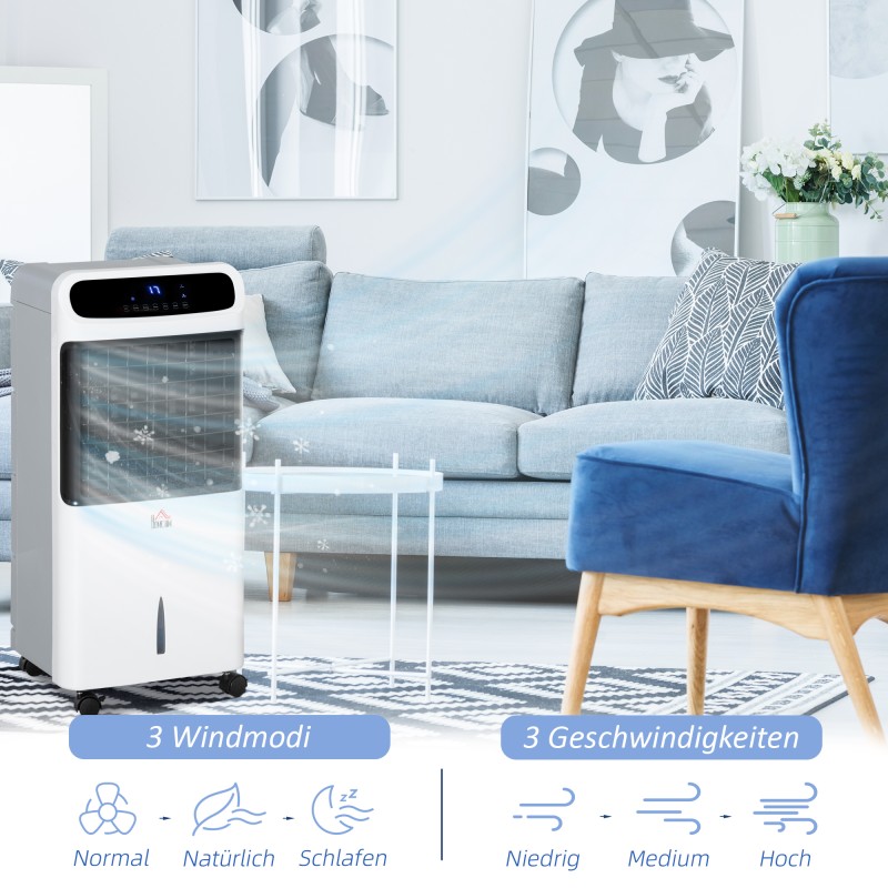 Siirrettävä ilmavesijäähdytin 12 l, kaukosäädin, 3 tilaa, 3 nopeutta, ajastin, valkoinen