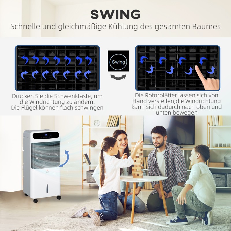 Siirrettävä ilmavesijäähdytin 12 l, kaukosäädin, 3 tilaa, 3 nopeutta, ajastin, valkoinen