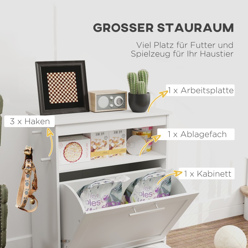 Lemmikin ruokakaappi ja ruokinta-asema, MDF, 61 x 35,5 x 82 cm, valkoinen