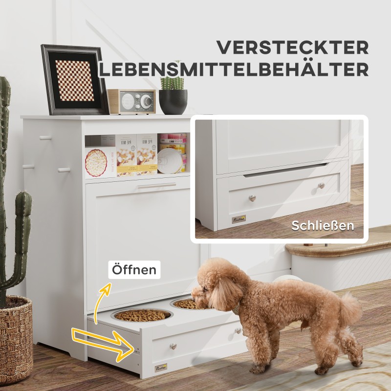 Lemmikin ruokakaappi ja ruokinta-asema, MDF, 61 x 35,5 x 82 cm, valkoinen