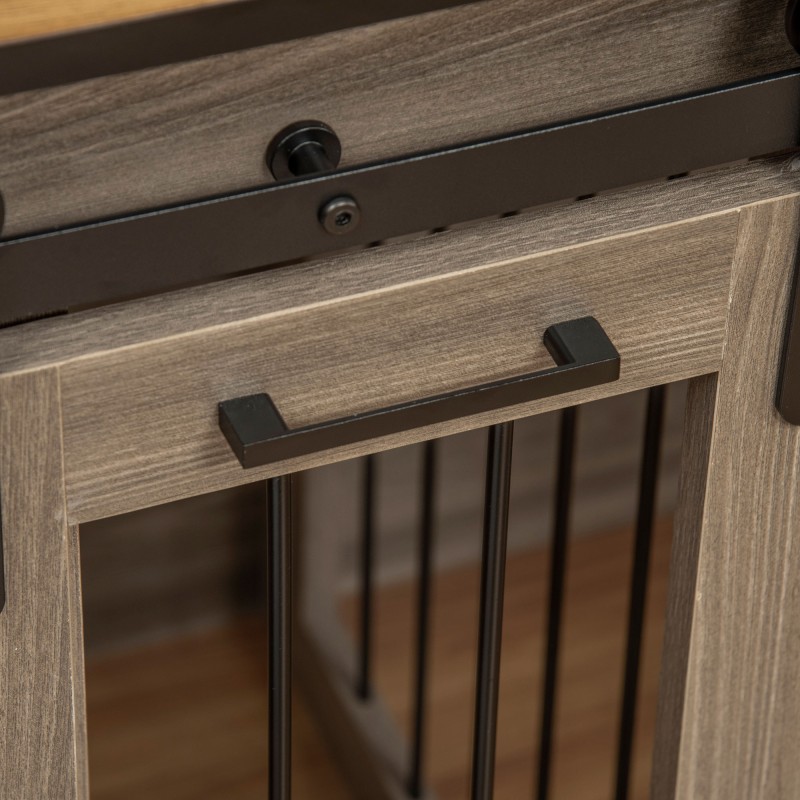 Koirankoti sisähäkki koirille, metallirunko ja MDF, 2-osainen liukuovilla, 120 x 60 x 88,5 cm, ruskea