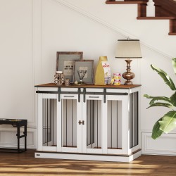 Koiranhäkki sisäkäyttöön liukuovilla, teräs ja MDF, 120 x 60 x 88,5 cm, valkoinen