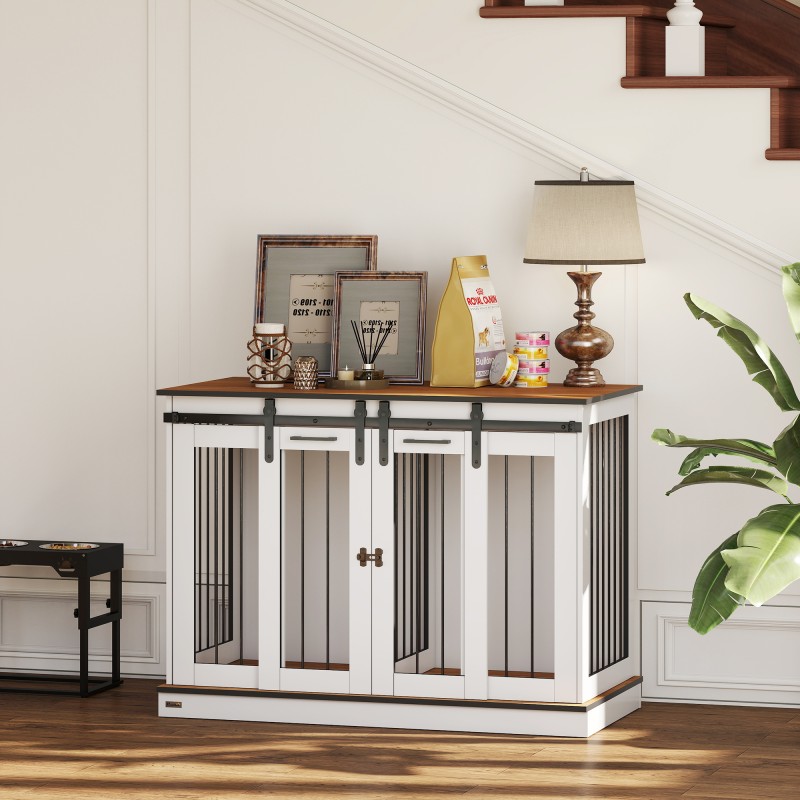 Koiranhäkki sisäkäyttöön liukuovilla, teräs ja MDF, 120 x 60 x 88,5 cm, valkoinen