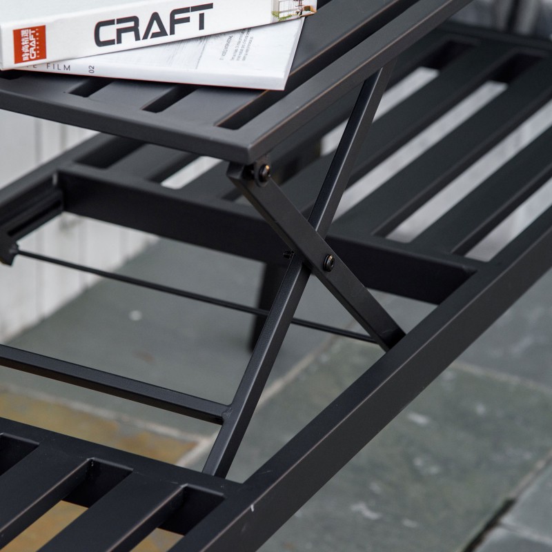 Puutarhapenkki 2–3 hengelle ulkokäyttöön metallia 150 x 58,5 x 90 cm musta, ulosvedettävällä pöytätasolla