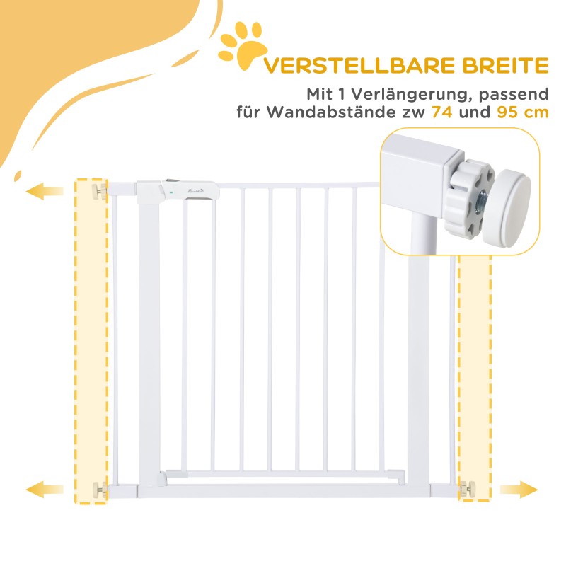 Lemmikkien turvaportti painekiinnitys metallia 75–96 cm valkoinen auto-close