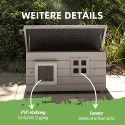 Kissan ulkomökki puuta, säänkestävä asfalttikatto, ikkuna, 87 x 52 x 44 cm, harmaa