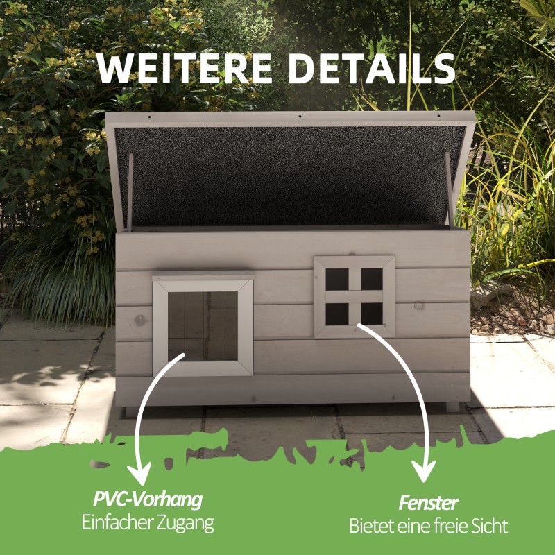 Kissan ulkomökki puuta, säänkestävä asfalttikatto, ikkuna, 87 x 52 x 44 cm, harmaa