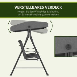 Puutarhakeinu 3 hengelle säädettävällä aurinkokatoksella 200x133x176 cm tummanharmaa