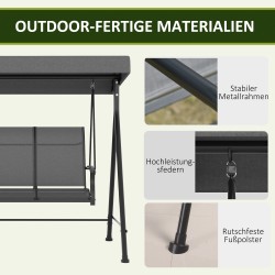 Puutarhakeinu 3 hengelle säädettävällä aurinkokatoksella 200x133x176 cm tummanharmaa