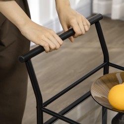 Tarjoilu- ja keittiövaunu pyörillä, 2 lasihyllyä, metalli, 75 x 40 x 80 cm, musta