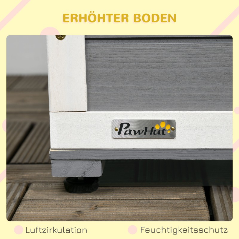 Koirankoppi pienille koirille massiivipuuta veranda ja 2 ruokakuppia 103 x 62 x 66 cm harmaa/valkoinen