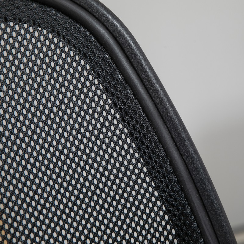 Korkea työtuoli jalkatuella ja 5 pyörällä, säädettävä verkkokangas selkänoja, teräsrunko, musta