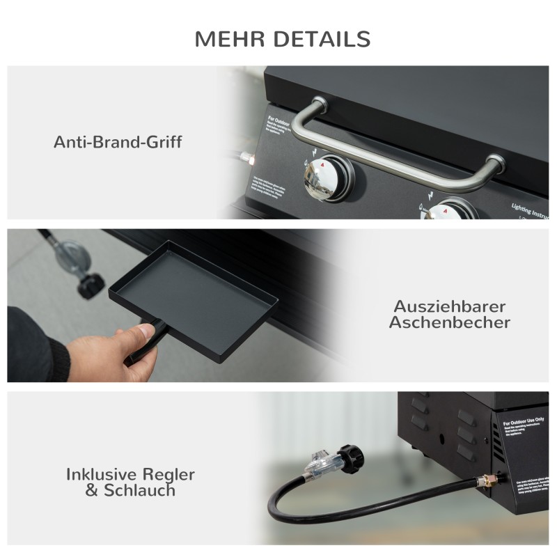 Kaasugrilli pöytämallinen 2 poltinta teräs 55 x 46,5 x 41 cm musta