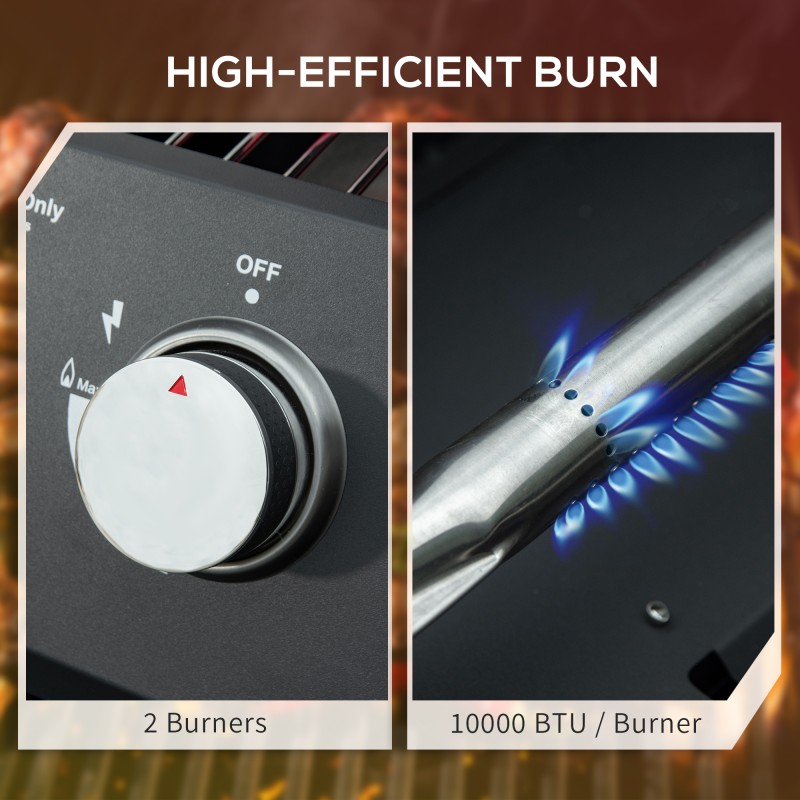 Kaasugrilli pöytämallinen 2 poltinta teräs 55 x 46,5 x 41 cm musta