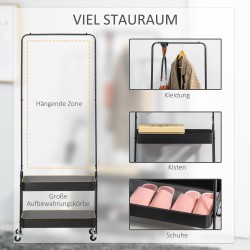 Vaaterekki kengähyllyillä, terästä, liikkuva, 56,5 x 31,5 x 152,5 cm, musta