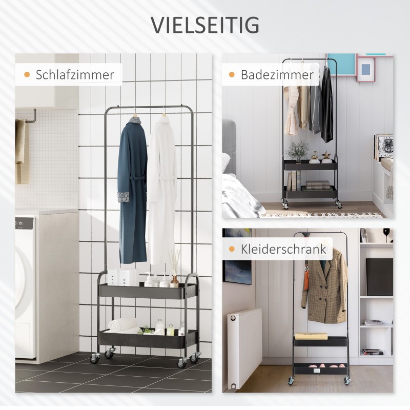 Vaaterekki kengähyllyillä, terästä, liikkuva, 56,5 x 31,5 x 152,5 cm, musta