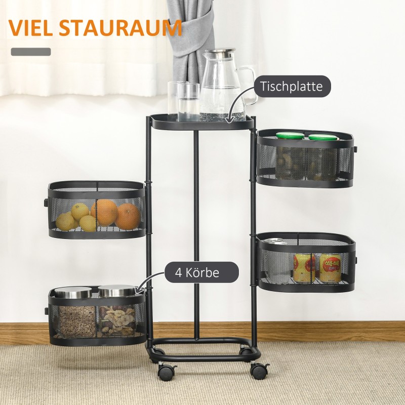 Säilytysvaunu 4 tasoa teräs 33 x 33 x 77 cm musta keittiövaunu pyörillä