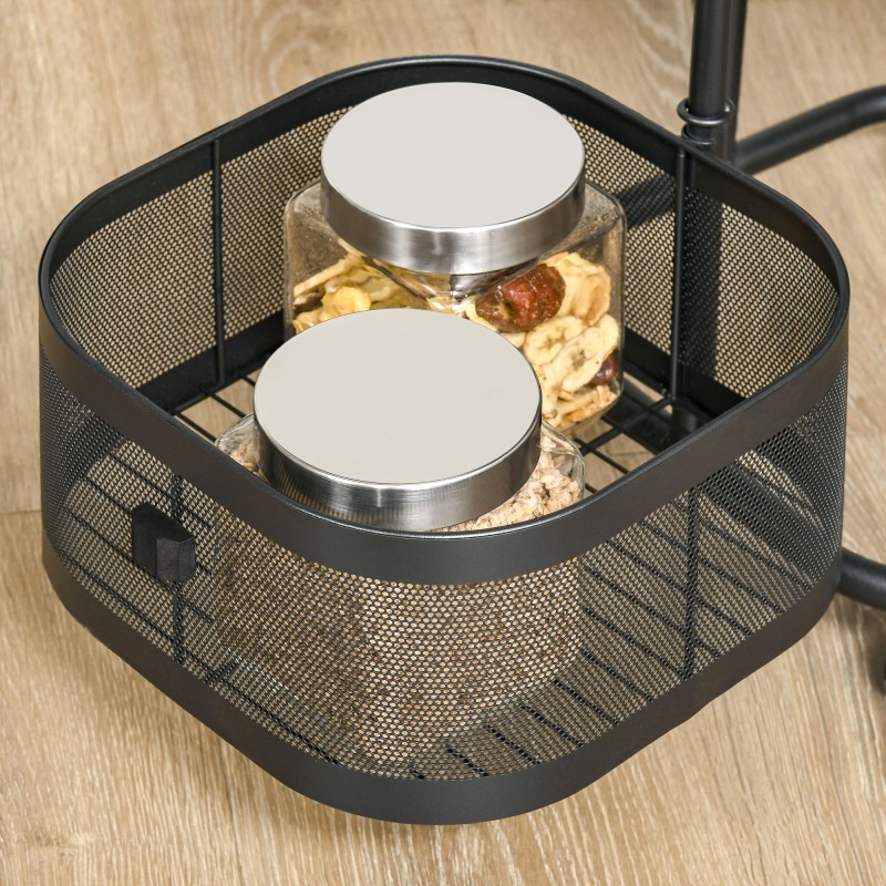 Säilytysvaunu 4 tasoa teräs 33 x 33 x 77 cm musta keittiövaunu pyörillä