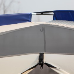 Perheteltta 6–8 hengelle, polyesteri, lasikuiturunko, 518 x 487 x 237 cm, sininen