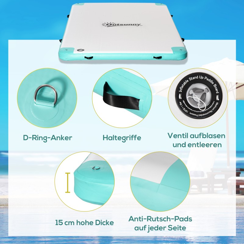 Kelluva saari aikuisille, puhallettava vesialusta, muovi, 304 x 204 x 15 cm, valkoinen/sininen/vihreä