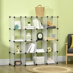 Modulaarinen säilytyshylly 16 kuutiota, PP-teräs, 125 x 32 x 125 cm, musta-valkoinen