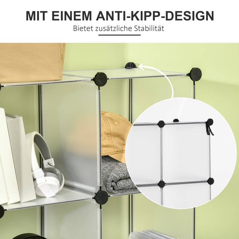 Modulaarinen säilytyshylly 16 kuutiota, PP-teräs, 125 x 32 x 125 cm, musta-valkoinen