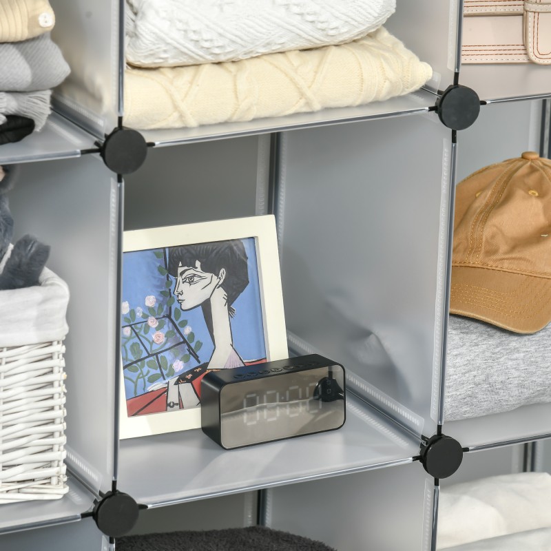 Modulaarinen säilytyshylly 16 kuutiota, PP-teräs, 125 x 32 x 125 cm, musta-valkoinen