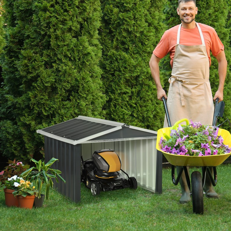 Metallinen suoja robottiruohonleikkurille, sinkitty teräs, 86 x 100 x 63 cm, tummanharmaa