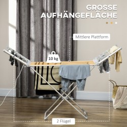 Sähkölämmitteinen pyykinkuivausteline, kokoontaitettava, alumiini, 144 x 53 x 91 cm, hopea