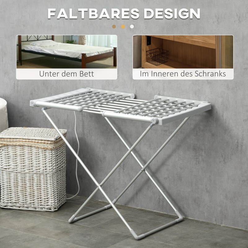 Sähkölämmitteinen pyykinkuivausteline, kokoontaitettava, alumiini, 144 x 53 x 91 cm, hopea