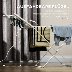 Sähkölämmitteinen pyykinkuivausteline, kokoontaitettava, alumiini, 144 x 53 x 91 cm, hopea