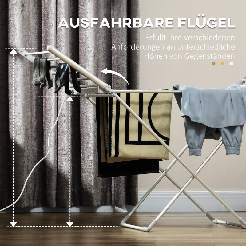 Sähkölämmitteinen pyykinkuivausteline, kokoontaitettava, alumiini, 144 x 53 x 91 cm, hopea