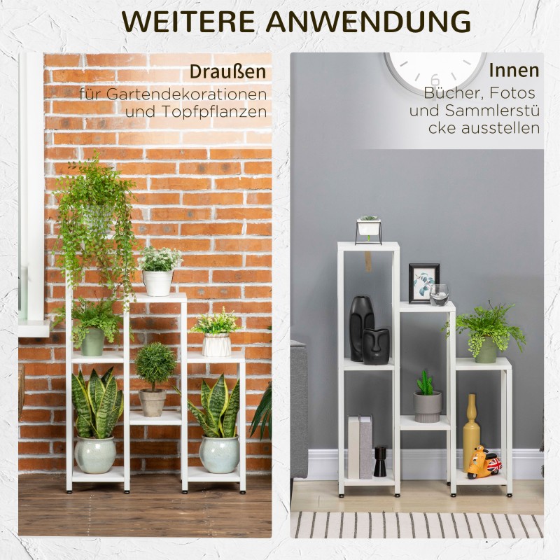 Kukkateline ja kasviteline 7 tasoa teräsrunko 65 x 23 x 94,5 cm valkoinen