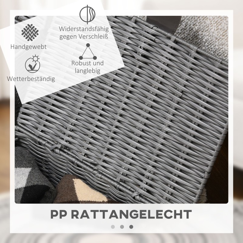 Säilytyskorit kannella PE-rottinkia 3 kpl setti 35,5 x 28,5 x 18 cm harmaa