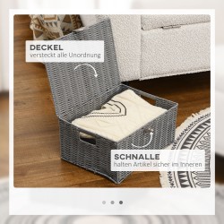 Säilytyskorit kannella PE-rottinkia 3 kpl setti 35,5 x 28,5 x 18 cm harmaa