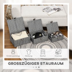 Säilytyskorit kannella PE-rottinkia 3 kpl setti 35,5 x 28,5 x 18 cm harmaa