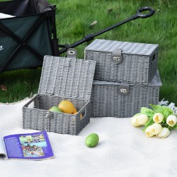 Säilytyskorit kannella PE-rottinkia 3 kpl setti 35,5 x 28,5 x 18 cm harmaa