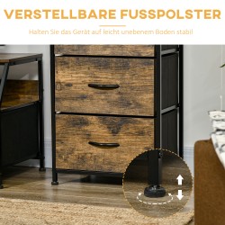 Säilytyskaappi kangaslaatikoilla, teräsrunko ja MDF-hyllyt, 44 x 29 x 92 cm, ruskea