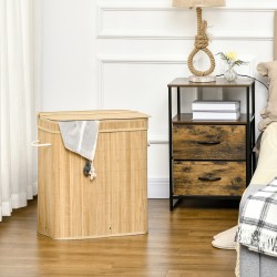 Pyykkikori bambu 90 L, taitettava kaksiosainen, irrotettava sisäpussi ja kansi, luonnonvärinen