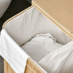 Pyykkikori bambu 90 L, taitettava kaksiosainen, irrotettava sisäpussi ja kansi, luonnonvärinen