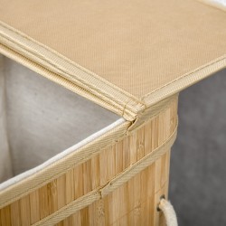 Pyykkikori bambu 90 L, taitettava kaksiosainen, irrotettava sisäpussi ja kansi, luonnonvärinen