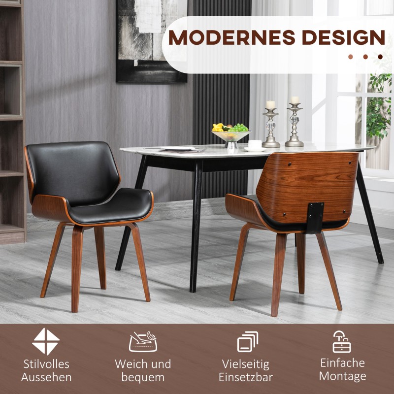 Ruokapöydän tuolit vintage, 2 kpl, keinonahka, puu ja teräs, musta