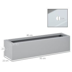 Metallinen istutuslaatikko ulkokäyttöön, teräs, 91 x 22 x 22 cm, harmaa