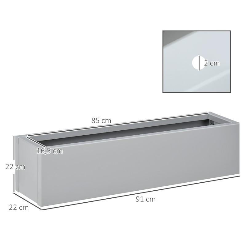 Metallinen istutuslaatikko ulkokäyttöön, teräs, 91 x 22 x 22 cm, harmaa