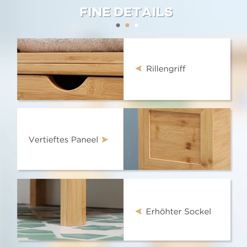 Kylpyhuonekaappi bambu 3 hyllyä 2 laatikkoa 30 x 30 x 140 cm luonnonpuu