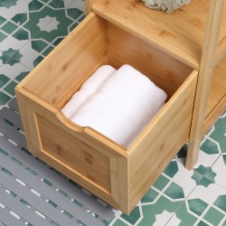 Kylpyhuonekaappi bambu 3 hyllyä 2 laatikkoa 30 x 30 x 140 cm luonnonpuu